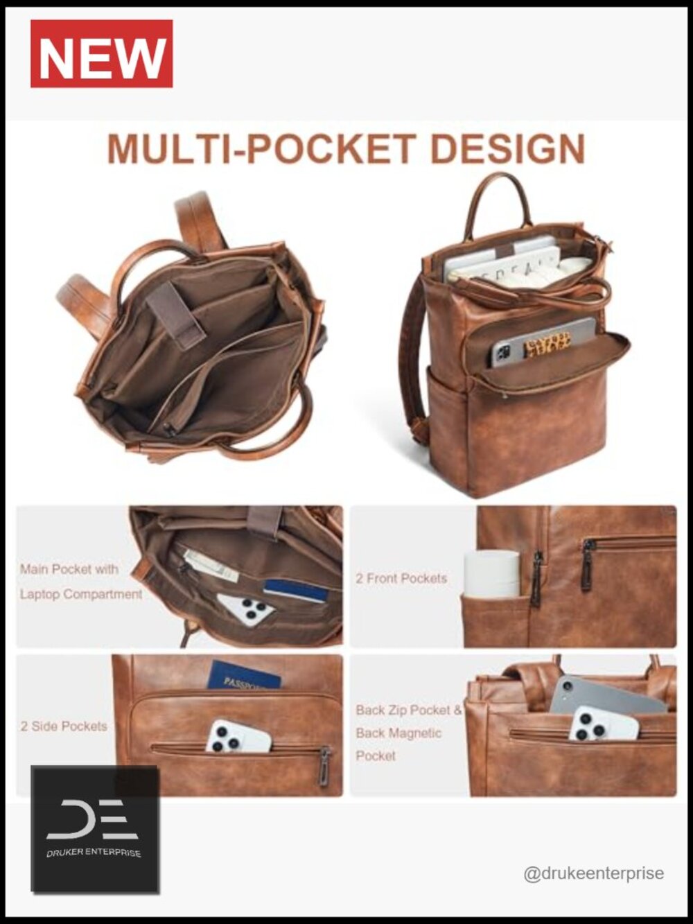 Leather Laptop Backpack For Women, Travel Backpack Purse Fits 15.6 Inch Laptop, View 4
